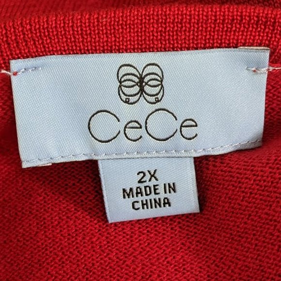 CeCe Really Red 3/4 Sleeve Cut-Out Bows Crewneck Sweater - size 2X NWT - Picture 9 of 10
